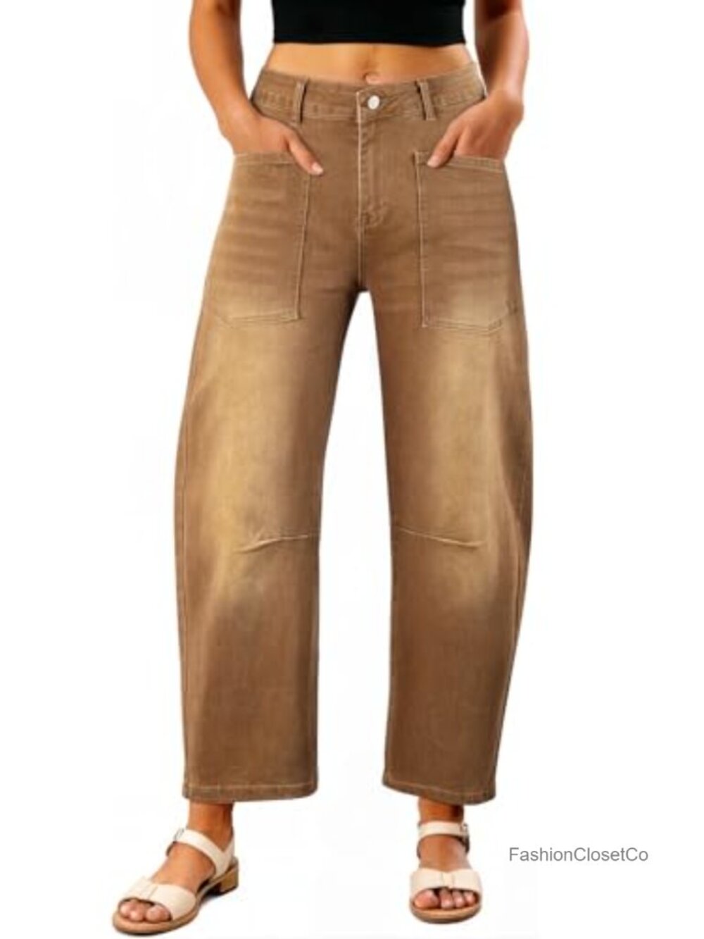 Baggy Wide Leg High Rise Stretch Cropped Barrel Jeans